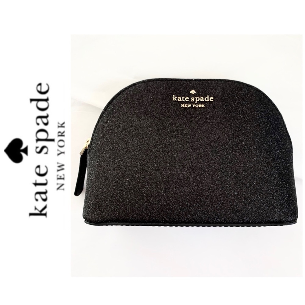 SOLD ‼️ NWT Kate Spade glitter cosmetics bag black - Picture 1 of 6